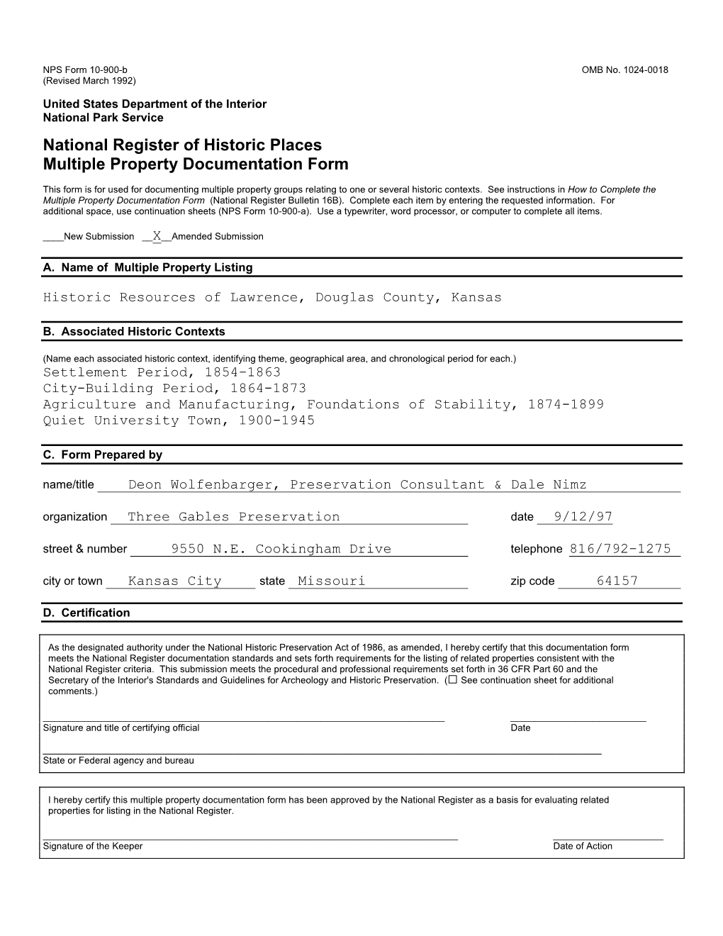 National Register of Historic Places Multiple Property Documentation Form