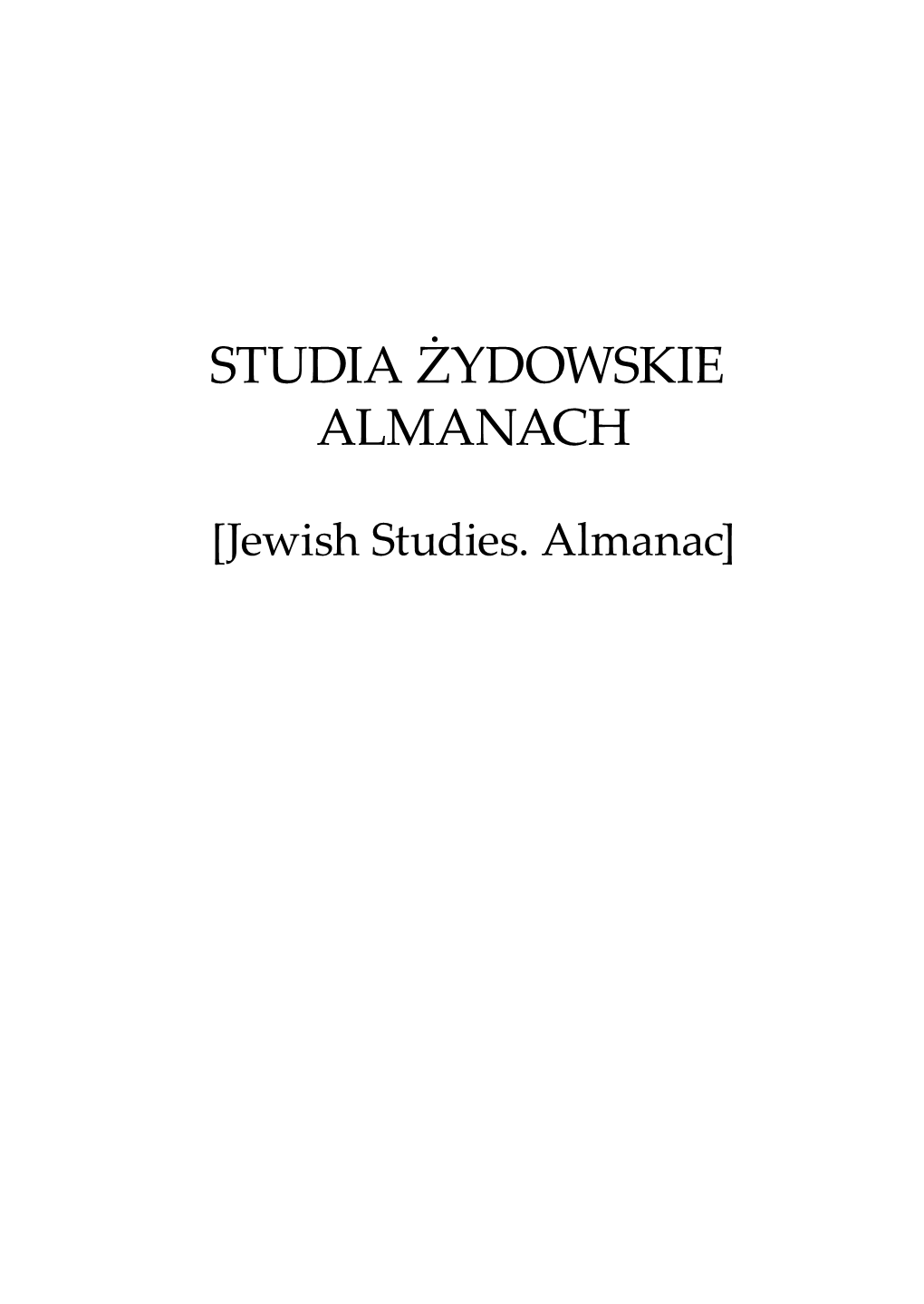 Studia Żydowskie. Almanach