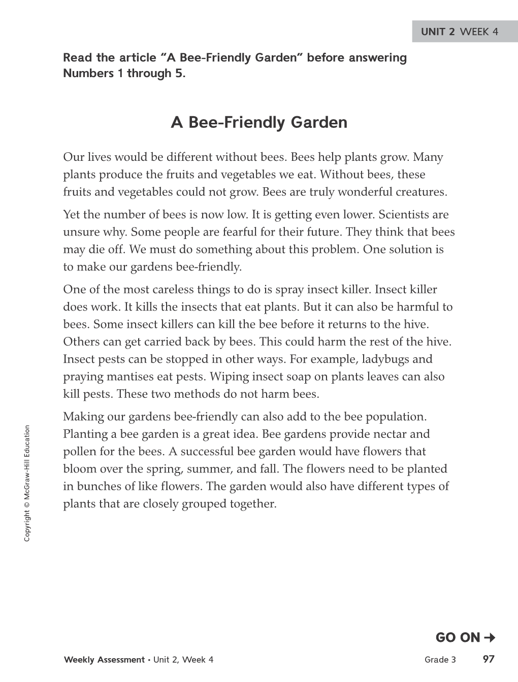 A Bee-Friendly Garden” Before Answering Numbers 1 Through 5