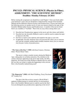 “THE SCIENTIFIC METHOD”. Deadline: Monday February 24 2014