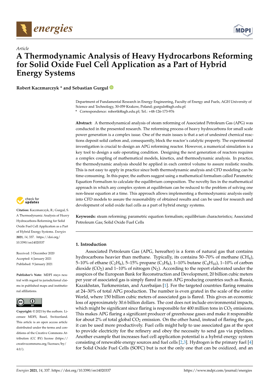A Thermodynamic Analysis of Heavy Hydrocarbons Reforming for Solid Oxide Fuel Cell Application As a Part of Hybrid Energy Systems