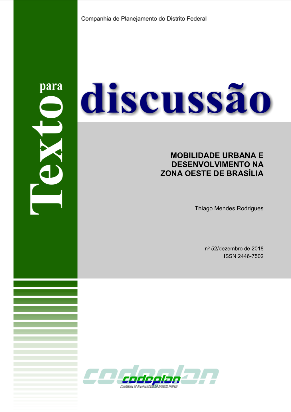 TD 52 Mobilidade Urbana E Desenvolvimento Na Zona Oeste De