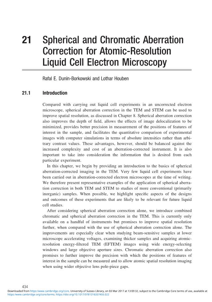 21 Spherical and Chromatic Aberration Correction for Atomic-Resolution Liquid Cell Electron Microscopy