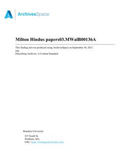 Milton Hindus Papers03.Mwalb00136a