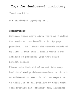 Yoga for Seniors--Introductory Instruction