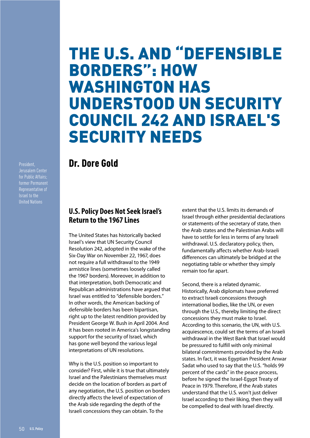 Defensible Borders”: How Washington Has Understood Un Security Council 242 and Israel's Security Needs