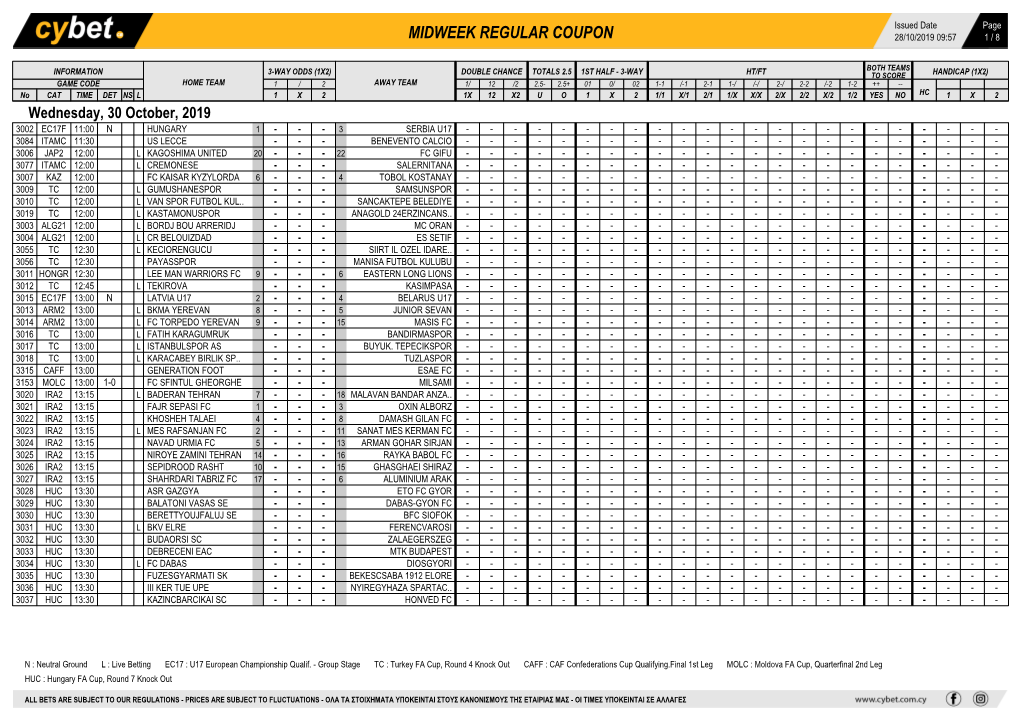 Midweek Regular Coupon 28/10/2019 09:57 1 / 8