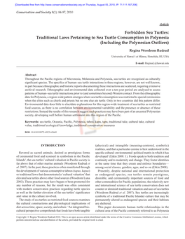 Forbidden Sea Turtles: Traditional Laws Pertaining to Sea Turtle Consumption in Polynesia (Including the Polynesian Outliers)