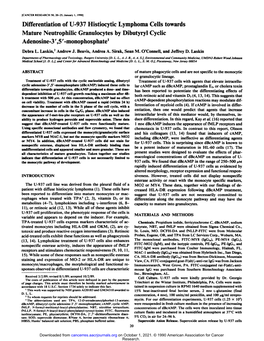 Differentiation of U-937 Histiocytic Lymphoma Cells Towards Mature Neutrophilic Granulocytes by Dibutyryl Cyclic Adenosine-3 ',5 '-Monophosphate1