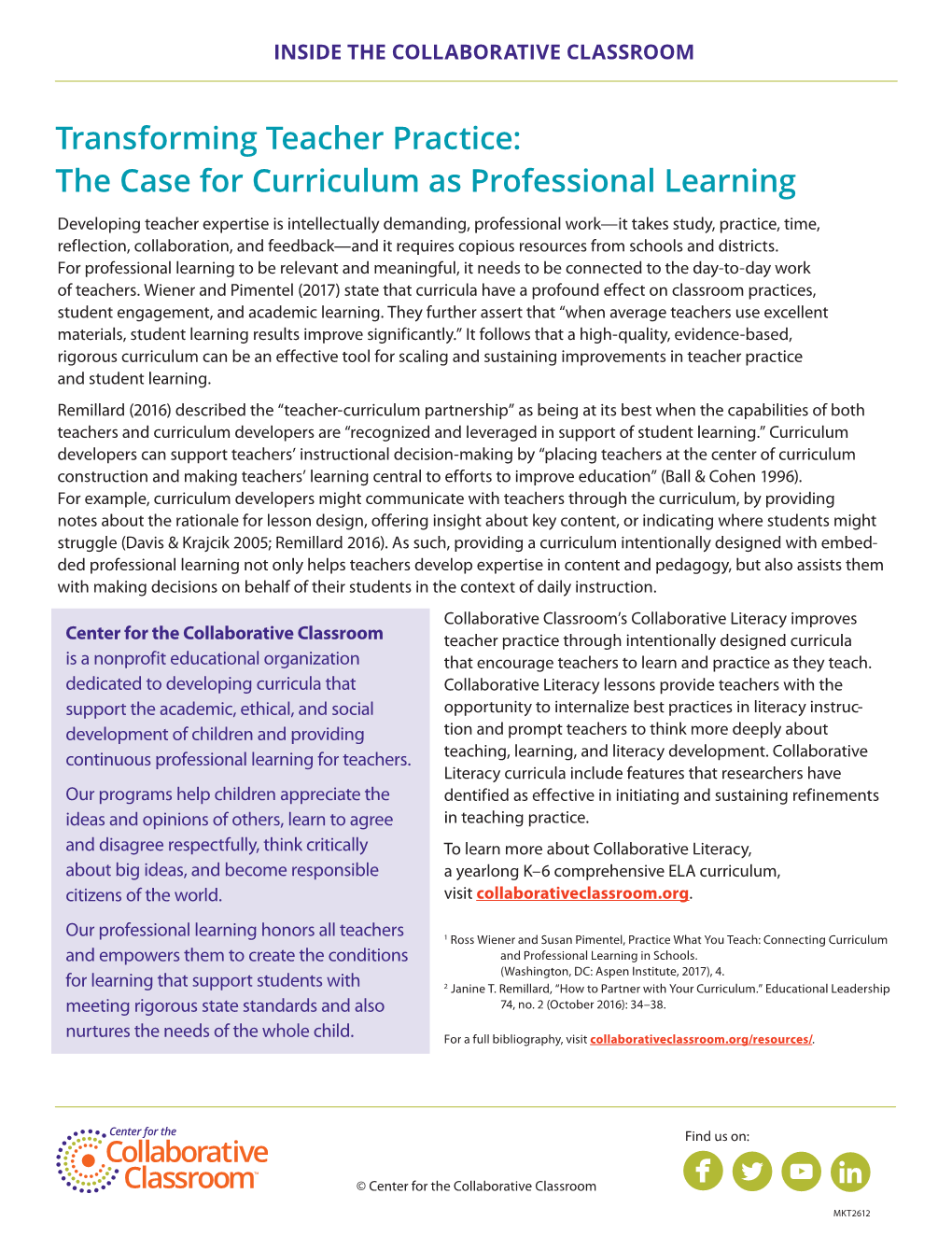 Transforming Teacher Practice: the Case for Curriculum As