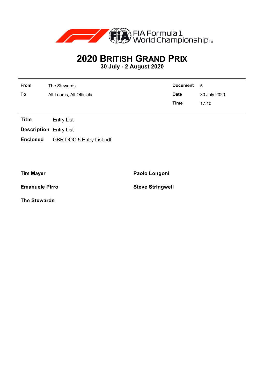 2020 BRITISH GRAND PRIX 30 July - 2 August 2020