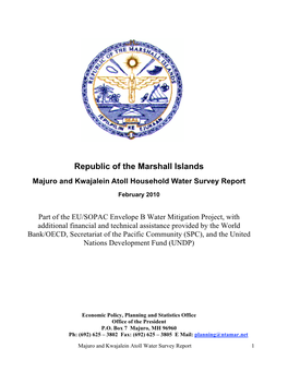 Republic of the Marshall Islands Majuro and Kwajalein Atoll Household Water Survey Report
