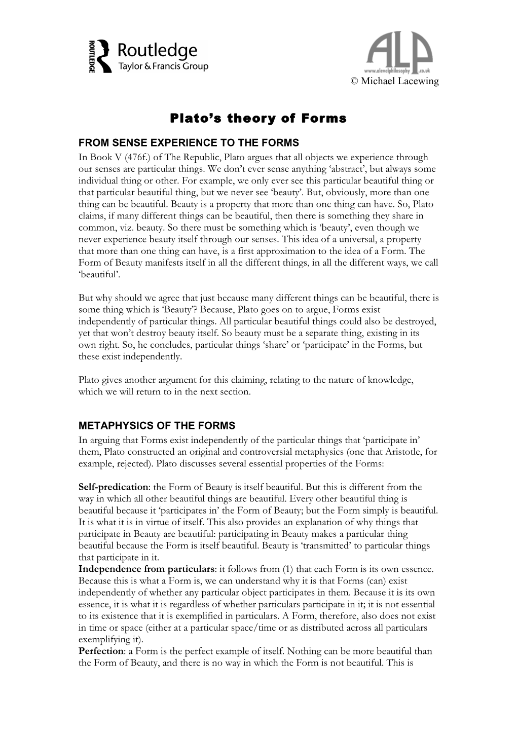 Plato's Theory of Forms
