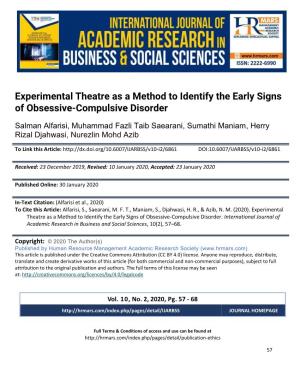 Experimental Theatre As a Method to Identify the Early Signs of Obsessive-Compulsive Disorder