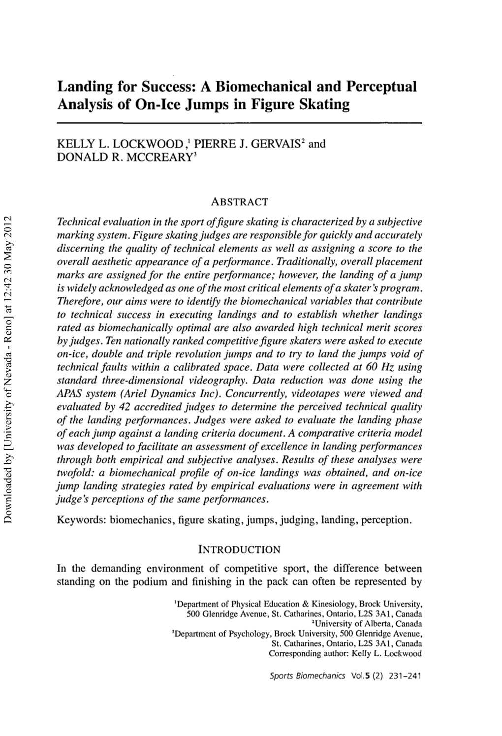 Landing for Success: a Biomechanical and Perceptual Analysis of On-Ice Jumps in Figure Skating