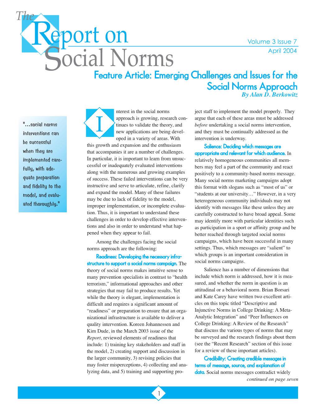 Emerging Challenges and Issues for the Social Norms Approach by Alan D