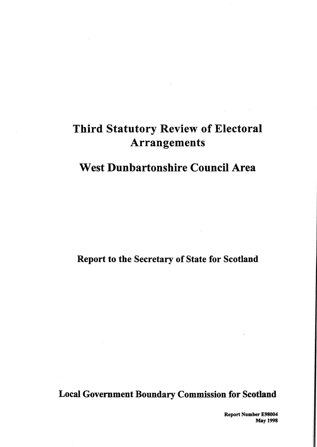 Third Statutory Review of Electoral Arrangements West Dunbartonshire Council Area