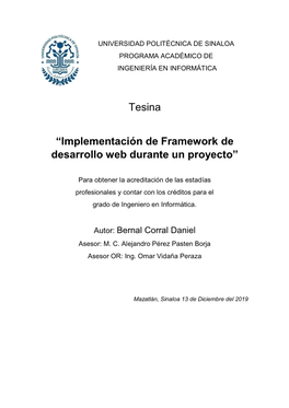 Implementación De Framework De Desarrollo Web Durante Un Proyecto”