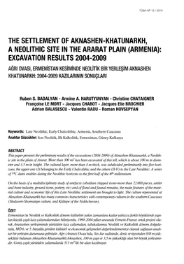The Settlement of Aknashen-Khatunarkh, a Neolithic Site in the Ararat Plain (Armenia): Excavation Results 2004-2009
