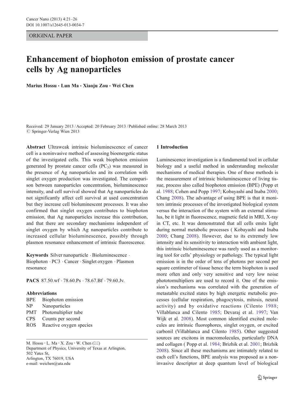 Enhancement of Biophoton Emission of Prostate Cancer Cells by Ag Nanoparticles