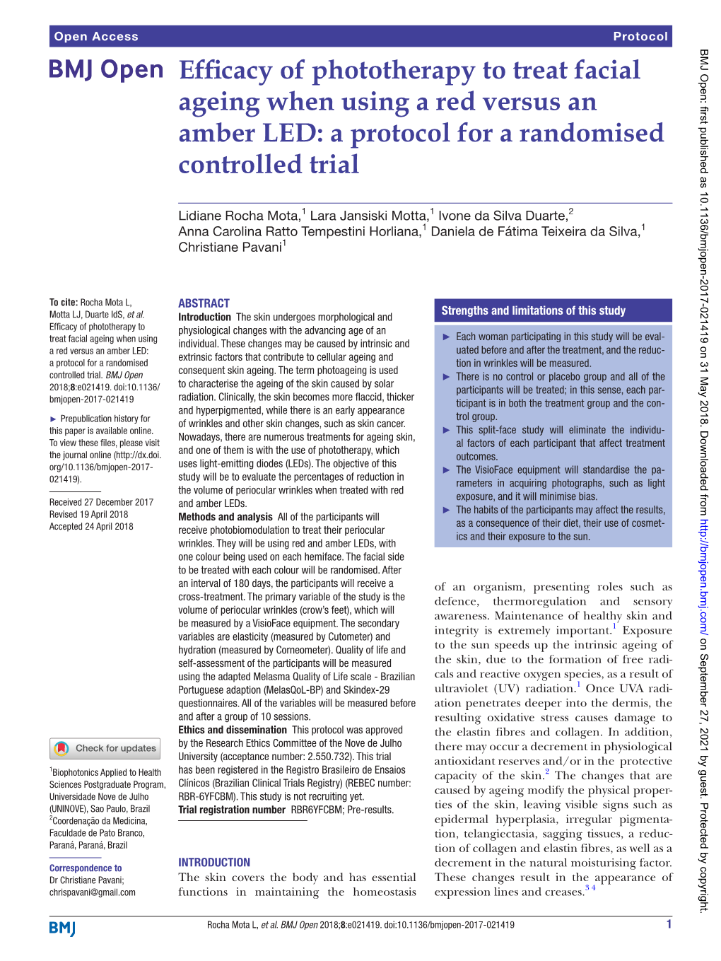 Efficacy of Phototherapy to Treat Facial Ageing When Using a Red Versus an Amber LED: a Protocol for a Randomised Controlled Trial