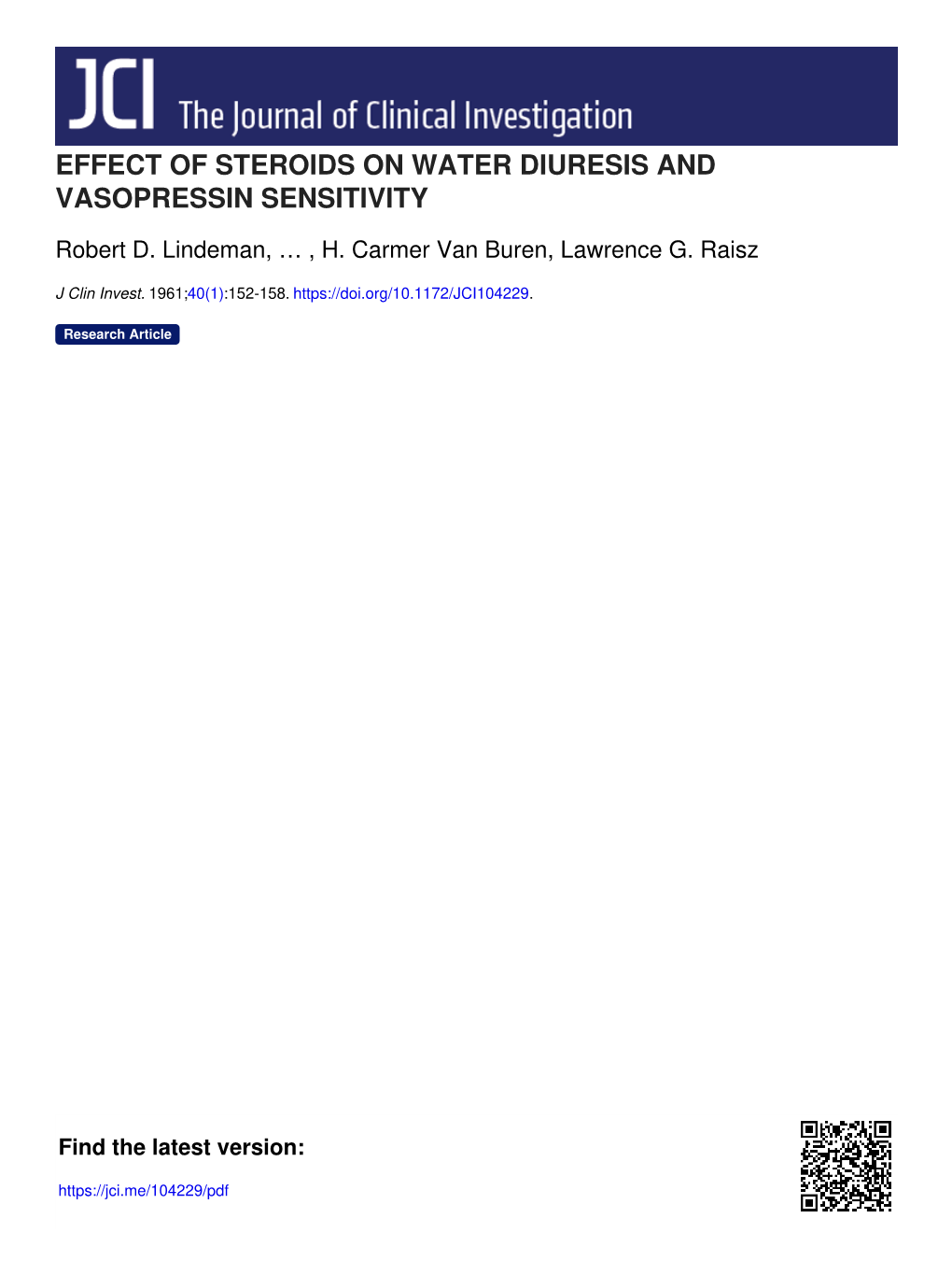 Effect of Steroids on Water Diuresis and Vasopressin Sensitivity