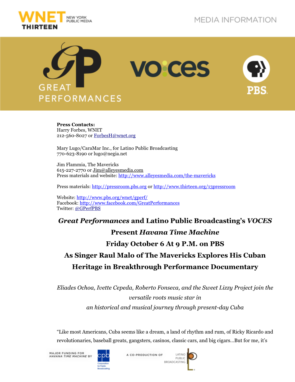 Great Performances and Latino Public Broadcasting's VOCES Present
