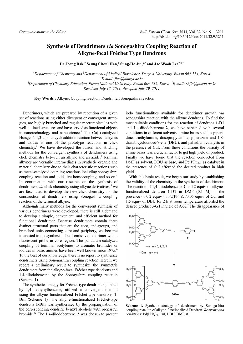 Synthesis of Dendrimers Via Sonogashira Coupling Reaction of Alkyne-Focal Fréchet Type Dendrons