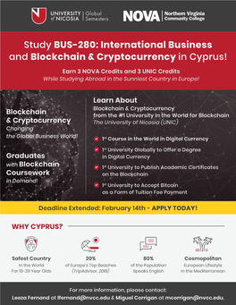 Study BUS-280: International Business and Blockchain & Cryptocurrency in Cyprus!