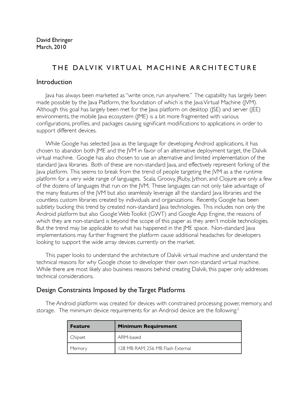 THE DALVIK VIRTUAL MACHINE ARCHITECTURE Introduction