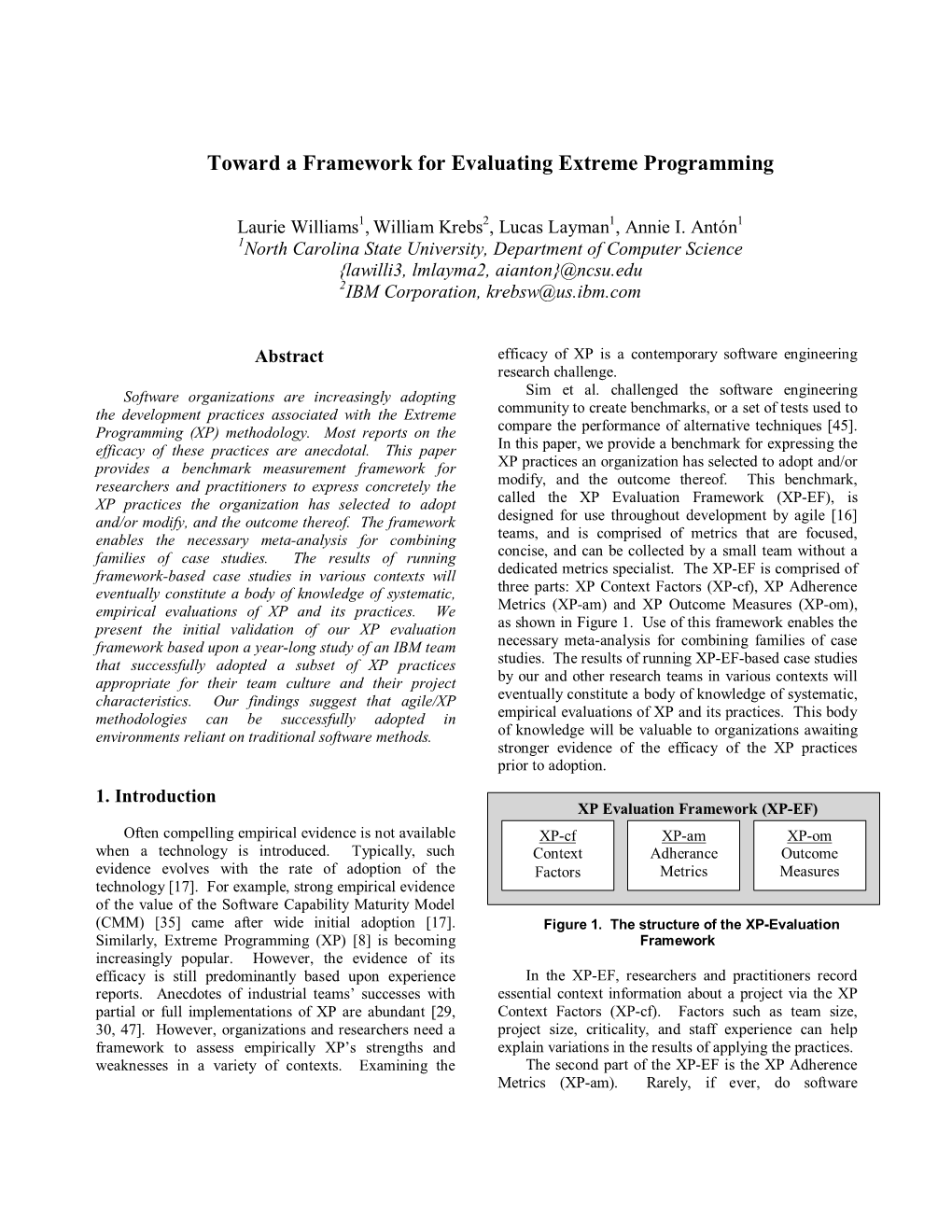 Toward a Framework for Evaluating Extreme Programming
