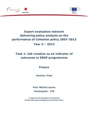 2013 Task 1: Job Creation As an Indicator of Outcomes in ERDF Programmes
