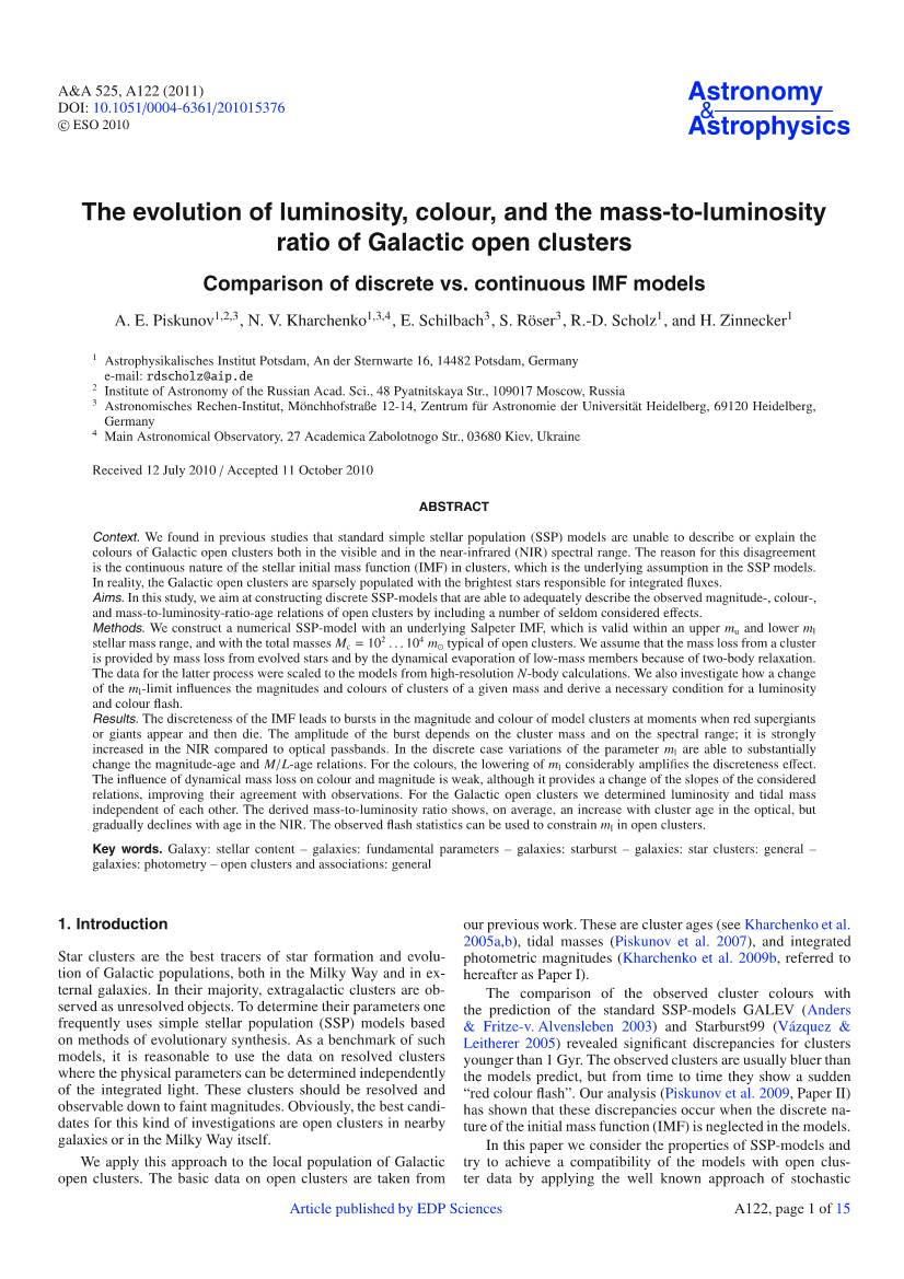 The Evolution of Luminosity, Colour, and the Mass-To-Luminosity Ratio of Galactic Open Clusters Comparison of Discrete Vs