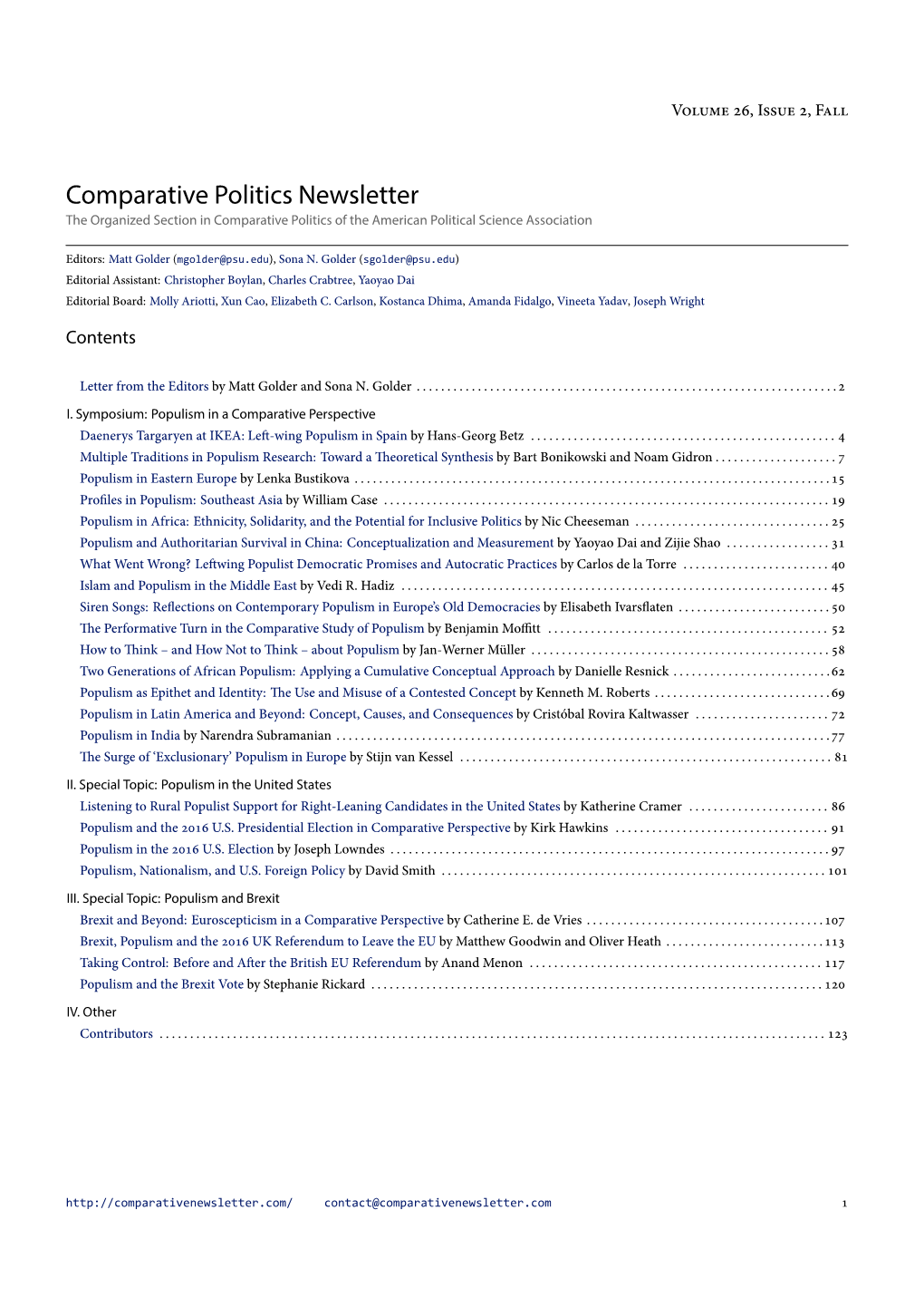 Comparative Politics Newsletter the Organized Section in Comparative Politics of the American Political Science Association