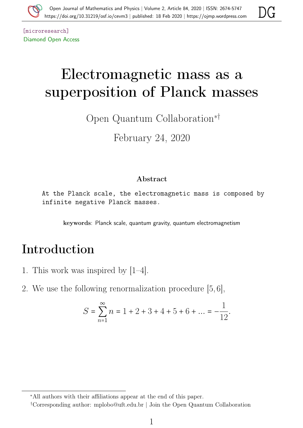 Electromagnetic Mass As a Superposition of Planck Masses