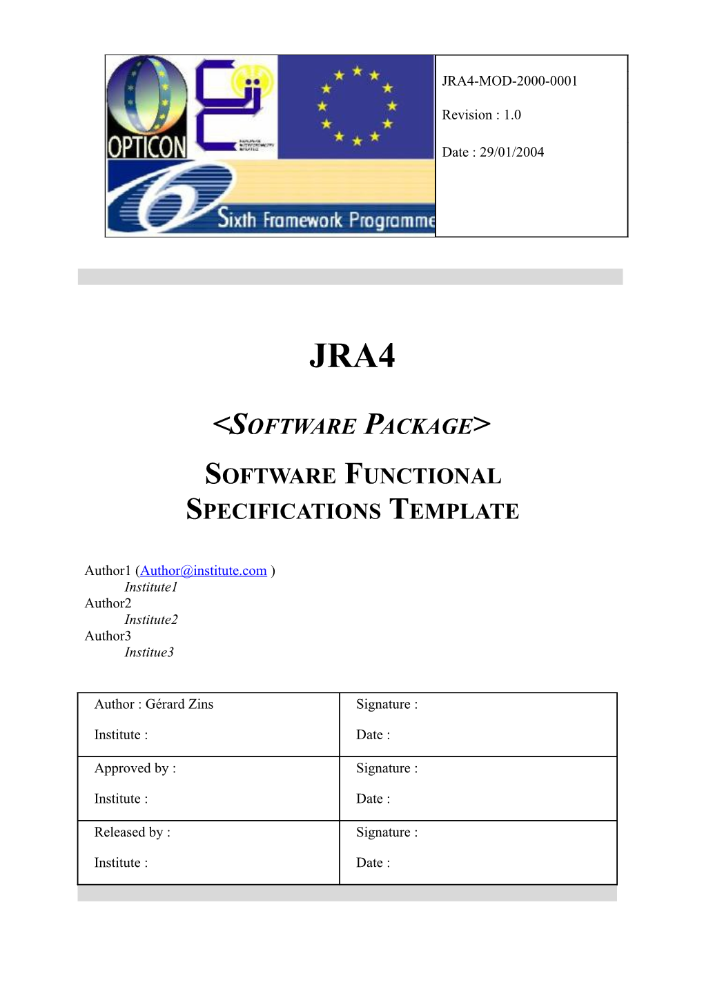 Software Functional Specifications Template