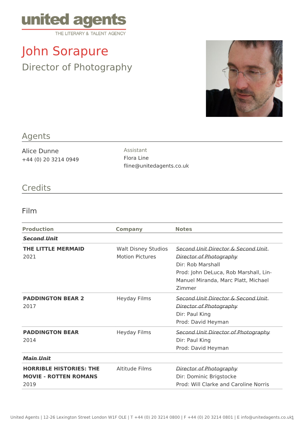 John Sorapure Director of Photography