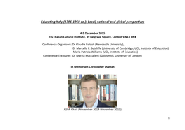 Educating Italy (1796-1968 Ca.): Local, National and Global Perspectives