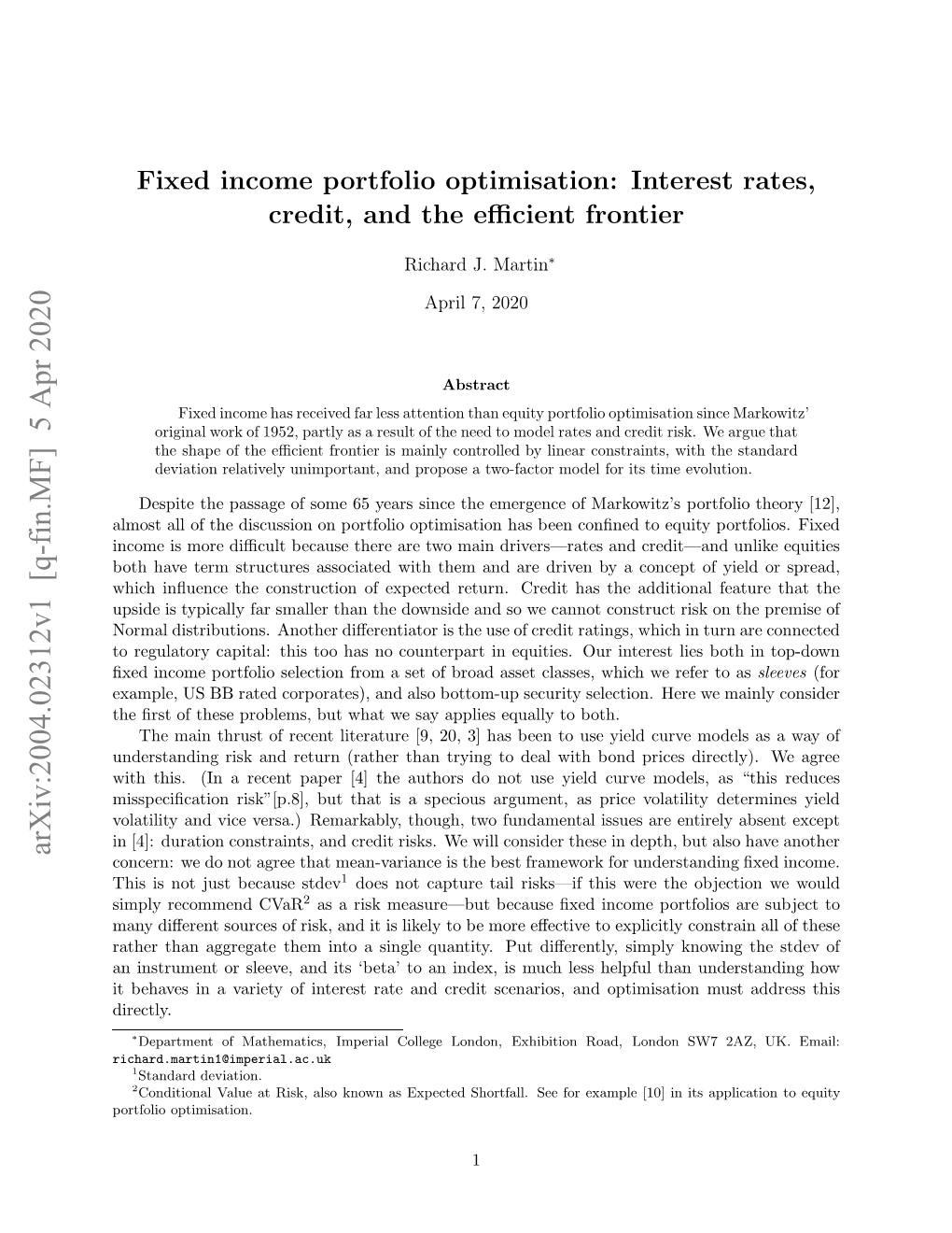Fixed Income Portfolio Optimisation: Interest Rates, Credit, and The