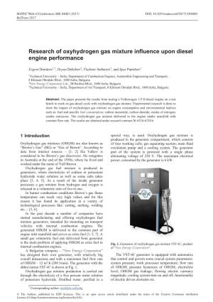 Research of Oxyhydrogen Gas Mixture Influence Upon Diesel Engine Performance