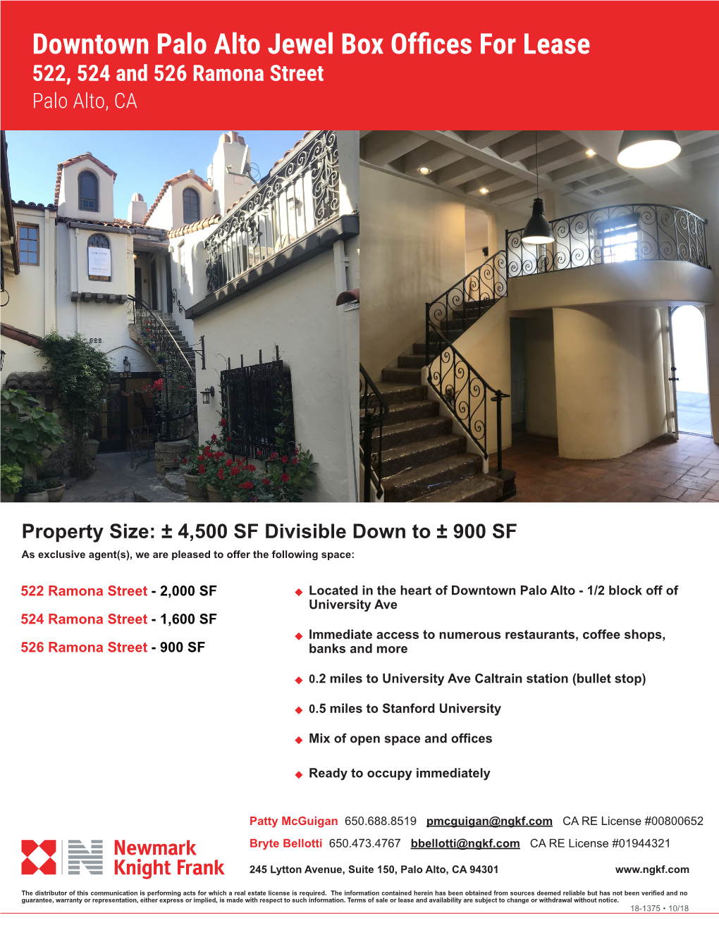 Downtown Palo Alto Jewel Box Offices for Lease 522, 524 and 526 Ramona Street Palo Alto, CA