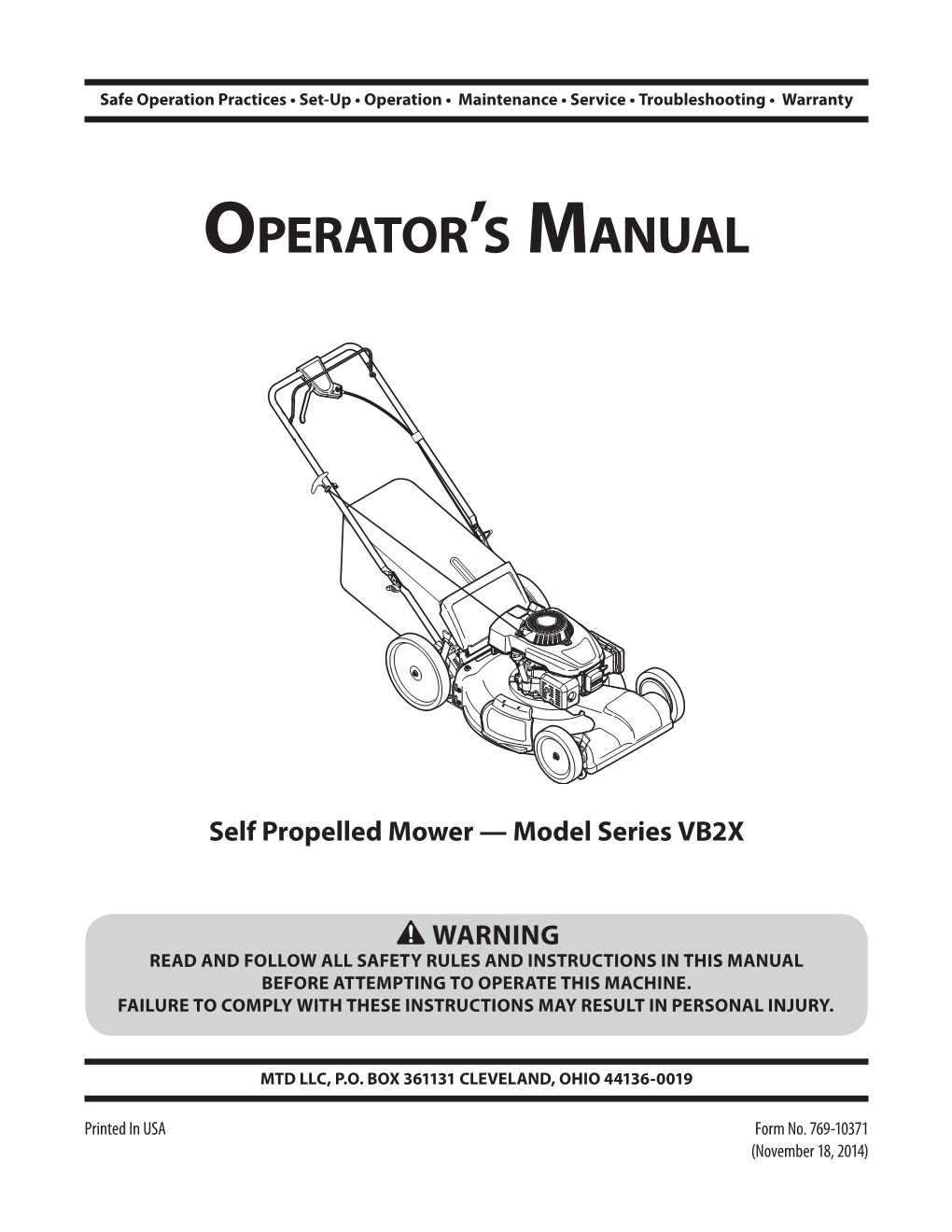 OPERATORTS MANUAL Self Propelled Mower