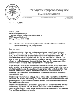 Saginaw Chippewa Indian Tribe Letter Re: Tribal Concerns
