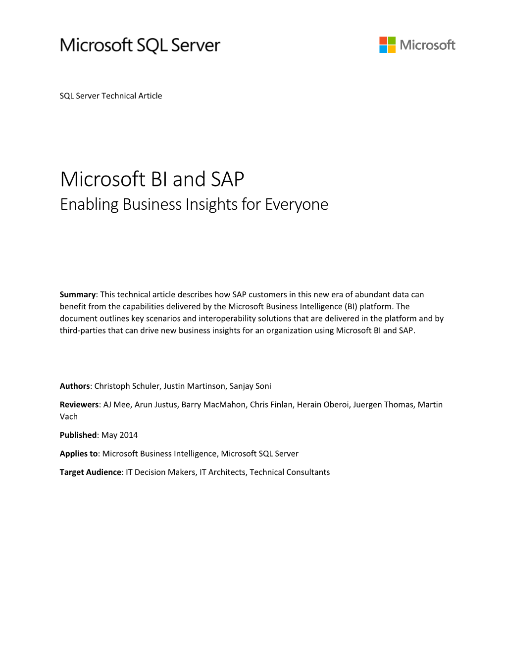 Microsoft BI and SAP Enabling Business Insights for Everyone