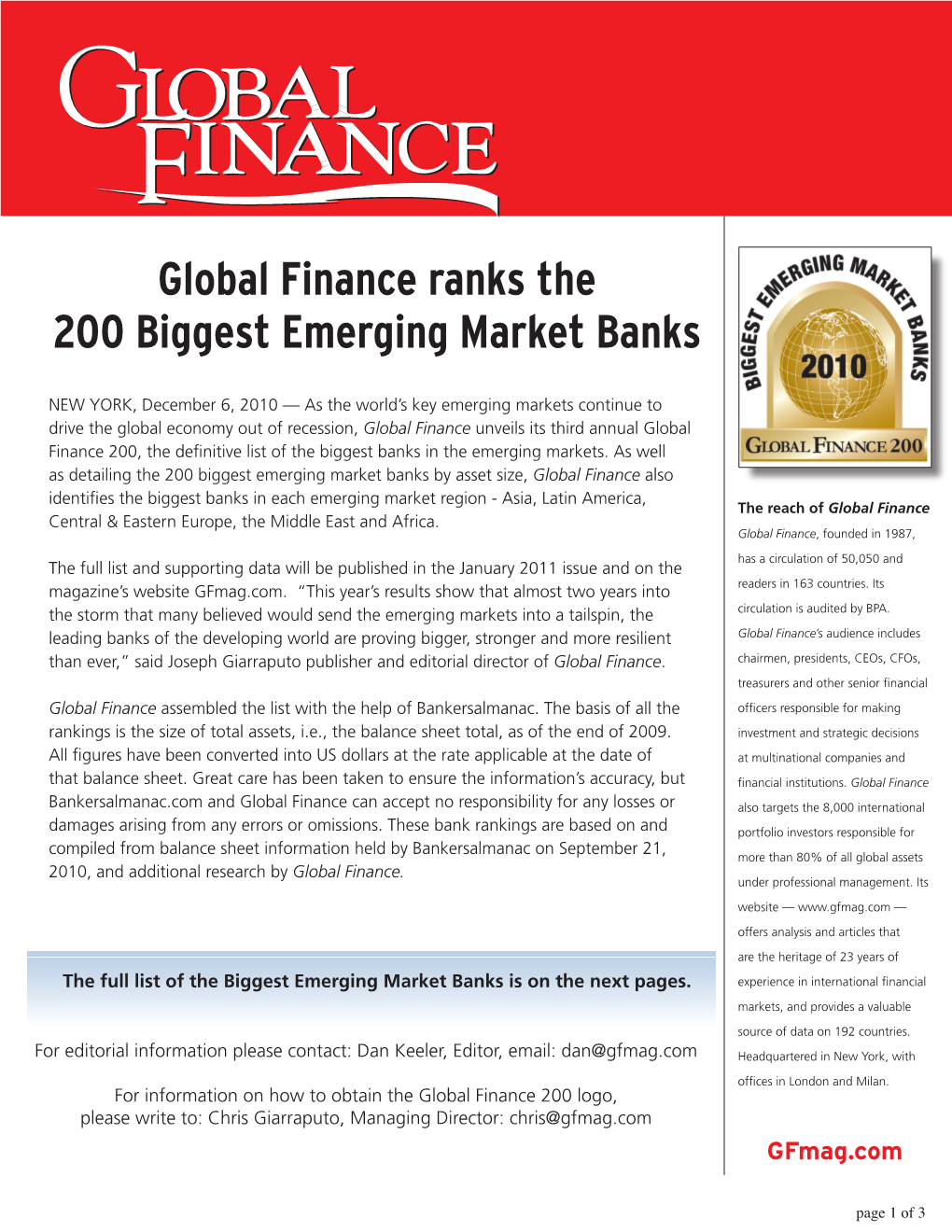 Global Finance Ranks the 200 Biggest Emerging Market Banks