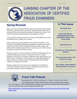 May 2021 Lansing Chapter of the Association of Certified Fraud Examiners