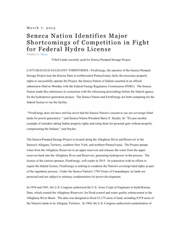 Seneca Nation Identifies Major Shortcomings Of