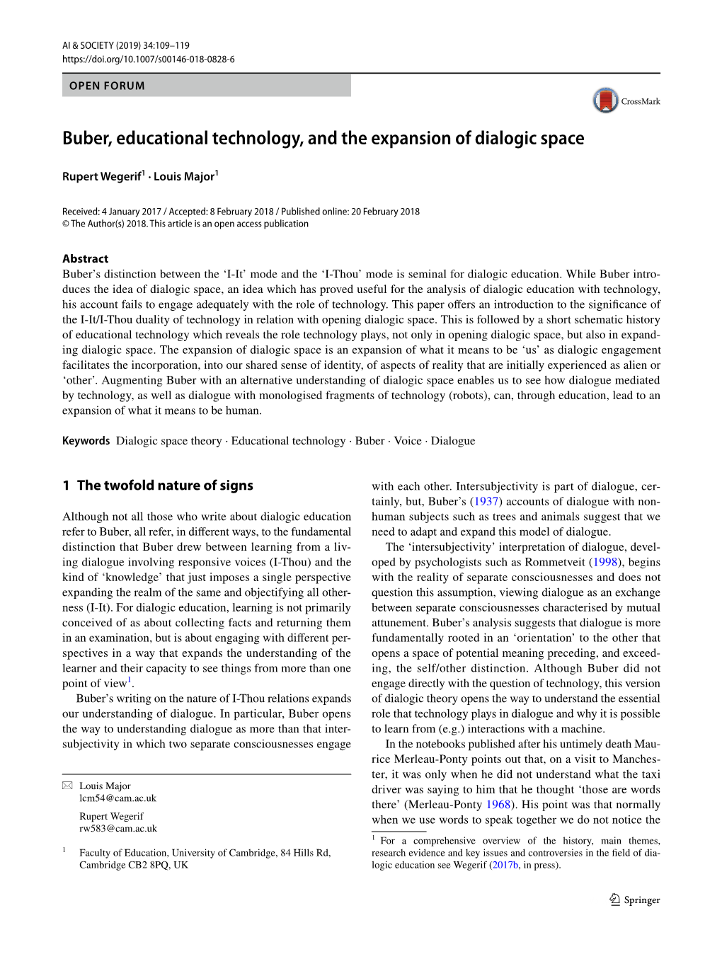 Buber, Educational Technology, and the Expansion of Dialogic Space