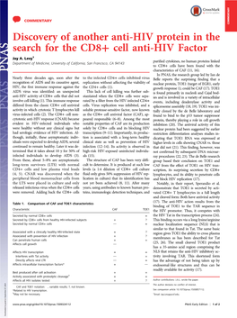 Discovery of Another Anti-HIV Protein in the Search for the CD8+ Cell Anti-HIV Factor