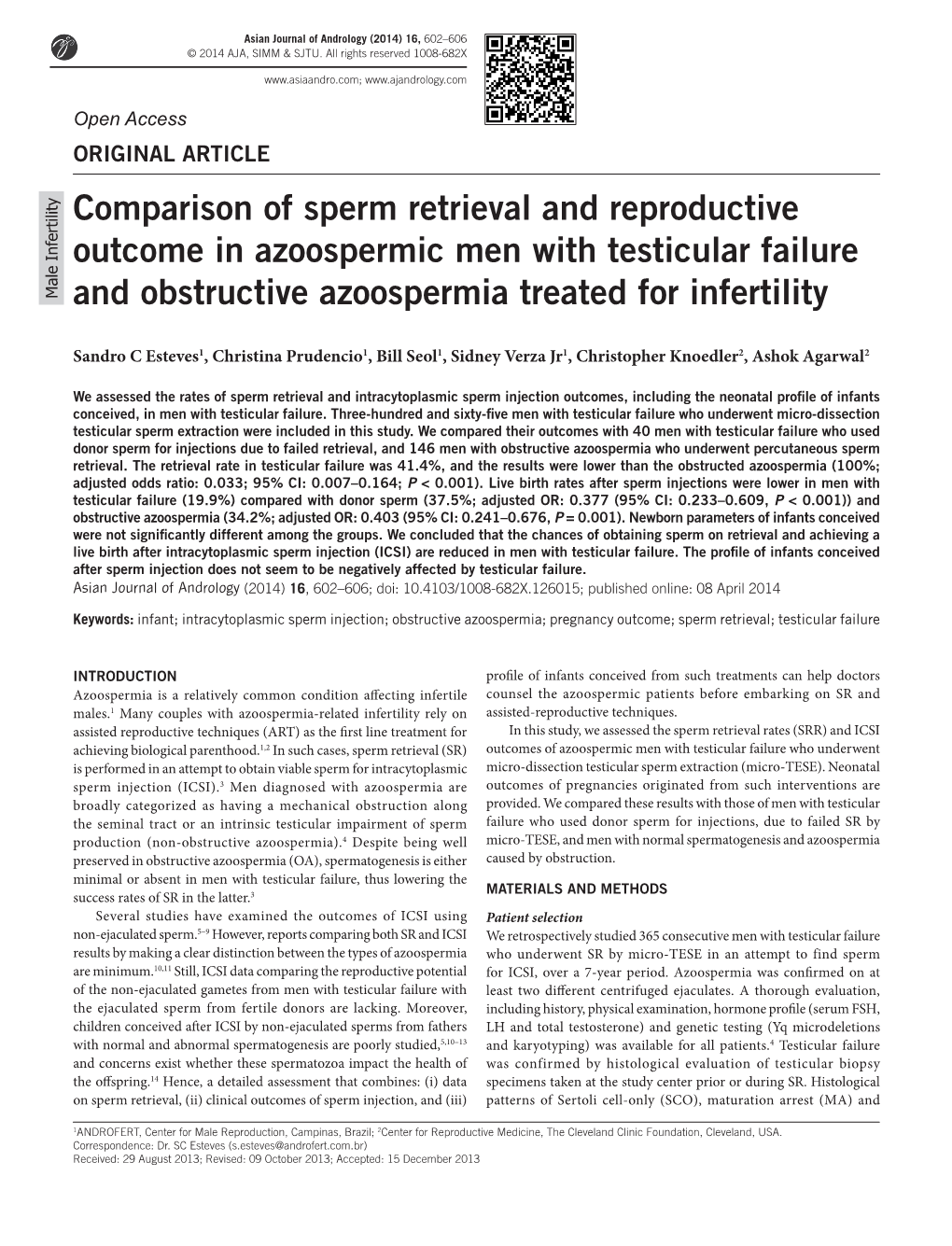 Comparison of Sperm Retrieval and Reproductive Outcome in Azoospermic Men with Testicular Failure